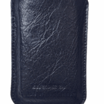 Black leather wallet with a textured surface and stitched edges.